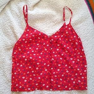 Madewell Red Floral Silk Camisole Button Down